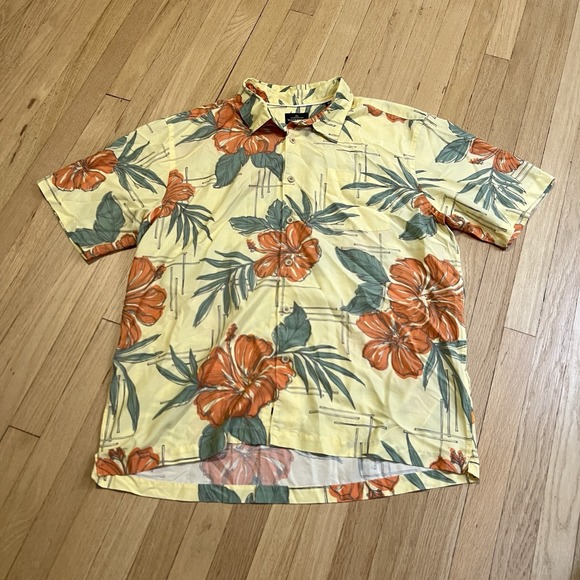 Quiksilver Waterman‎ Shirt Mens XXL Yellow Floral Button Up Short Sleeve Comfort - Picture 1 of 8